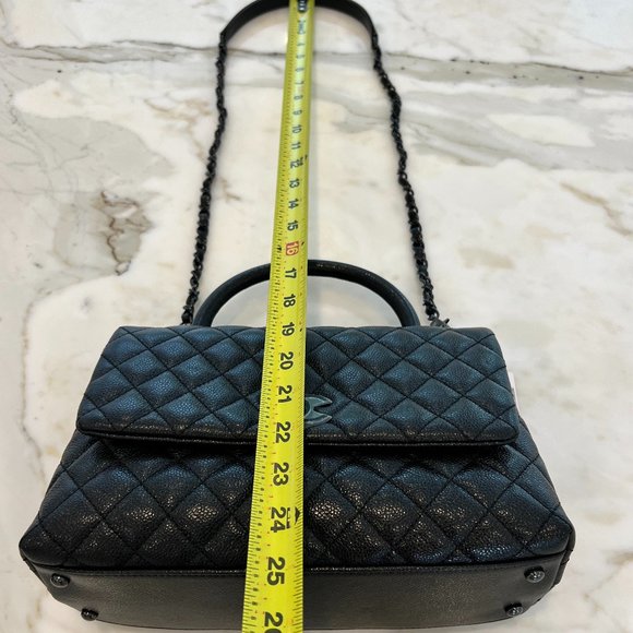 CHANEL 20A RARE BLACK ON BLACK MEDIUM FLAP BAG WITH HANDLE NWTS! - Picture 14 of 17